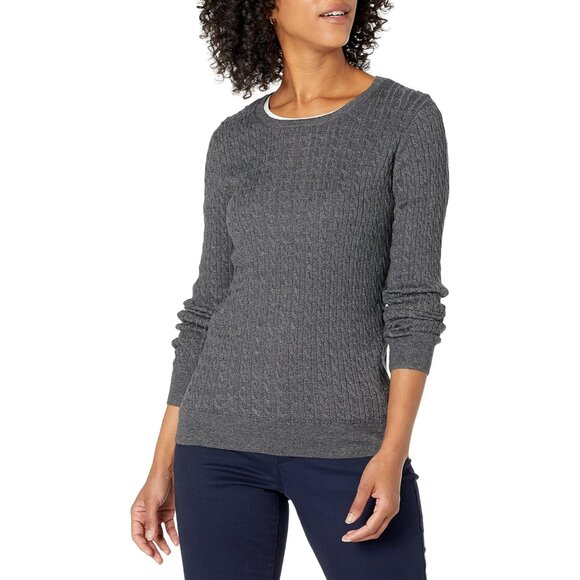 Women's Cotton Modal Polyester Lightweight Cable Crewneck Sweater Plus Size - Picture 1 of 6